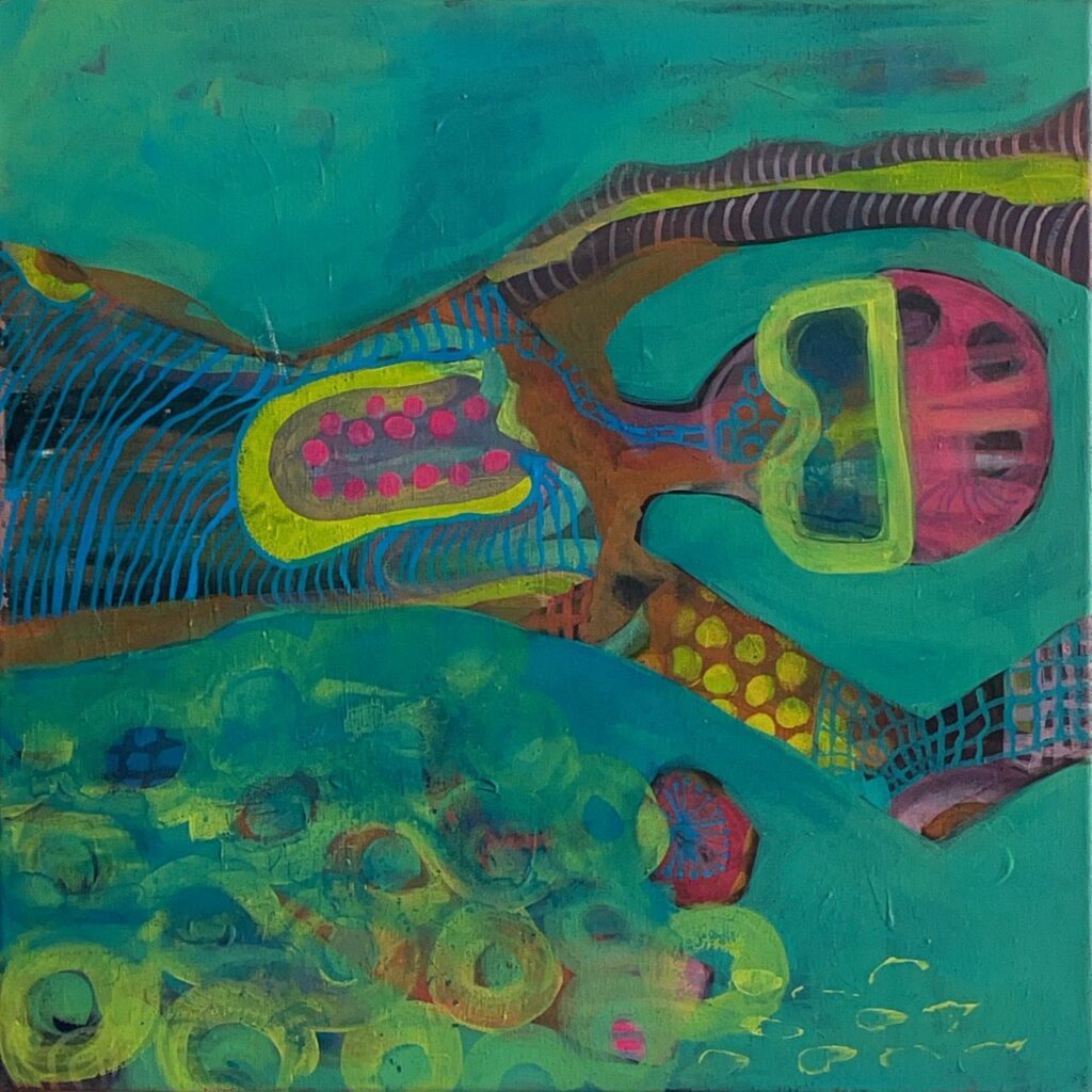 Die Schwimmerin, Acryl auf Leinwand, 50x50 cm, 2024 - von Petra Gieffers