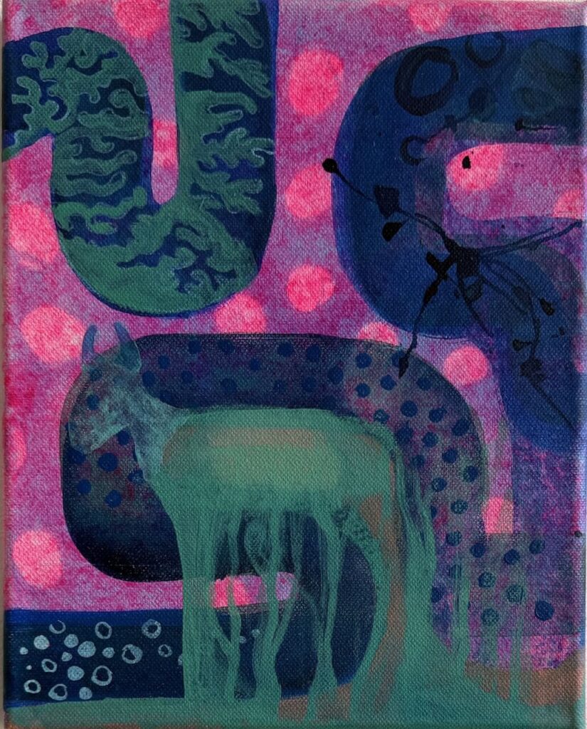 Labyrinth mit Kuh, Acryl auf Leinwand, 25x20, 2025